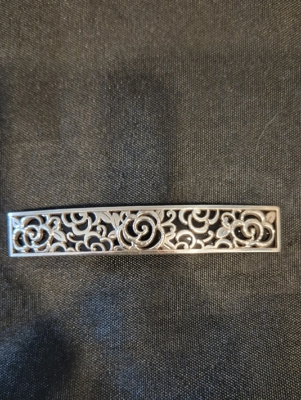 Silver-Tone Floral Filigree Barrett Made In France